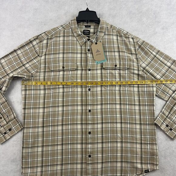 prAna Edgewater Shirt Mens Size XXL Chalk Plaid Button Down Long Sleeve NEW - Picture 6 of 12